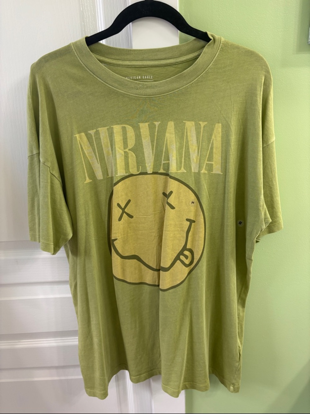 NIRVANA Olive Green Smiley Graphic Tee